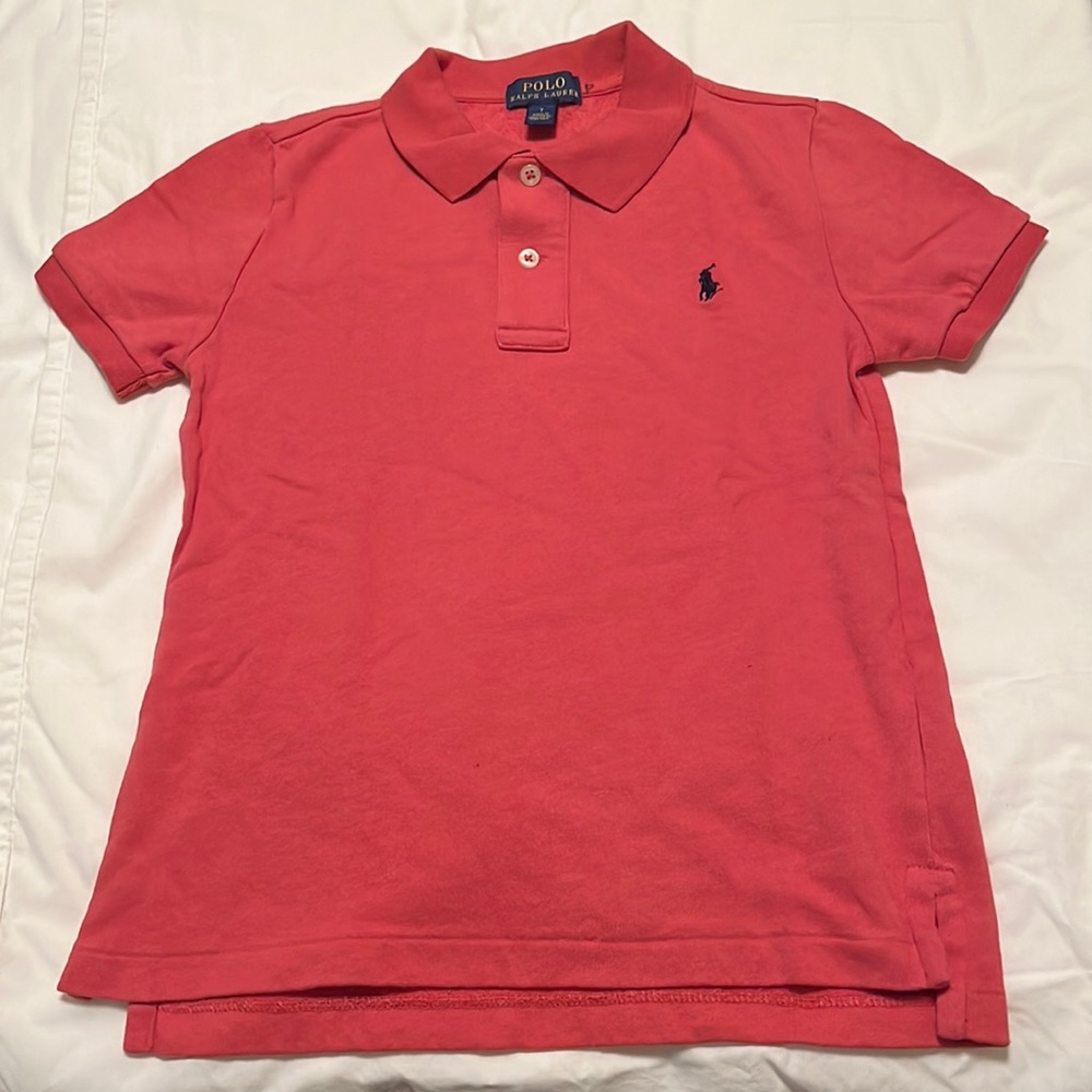 Youth Size 7 boys pink traditional cotton (soft inside)  Polo short sleeve shirt